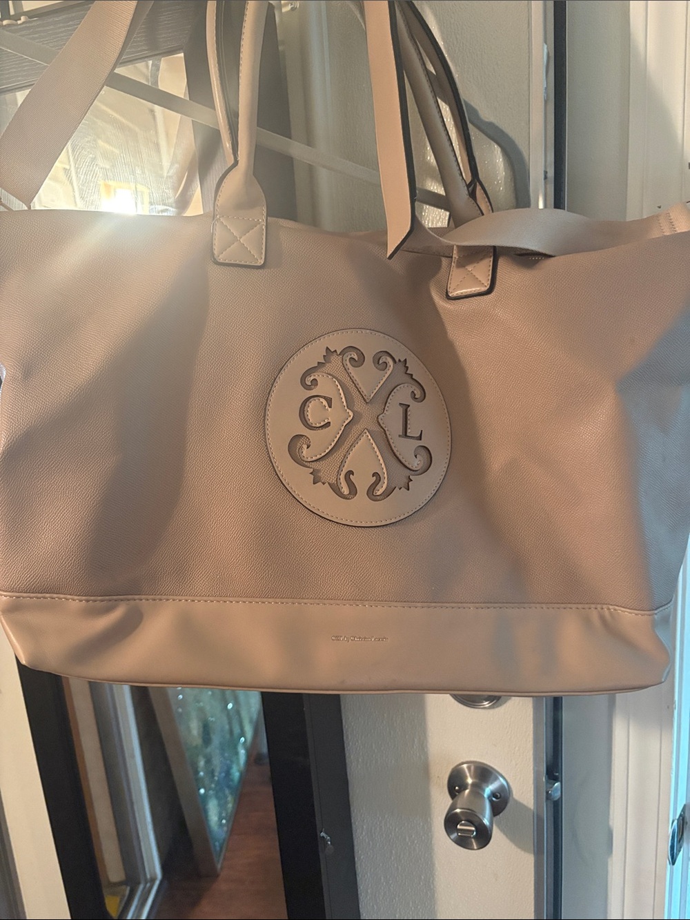 Christian Lacroix Beige Leather Tote with Embossed Logo
